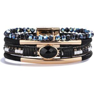 Leather Wrap Bracelet Crystal Beads Boho Cuff Charm Jewelry for Women
